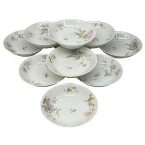 10 Haviland Schleiger 79 Pink Blue Poppies Fruit Sauce Bowls 5" Limoges France